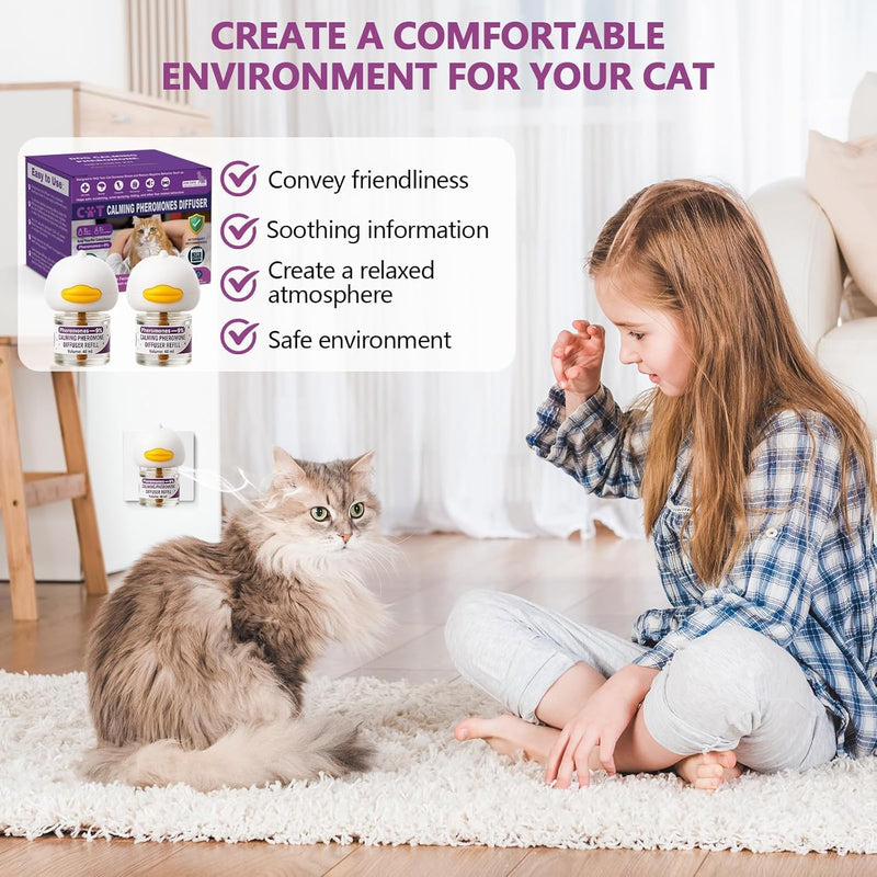 Cat Pheromones Calming Diffuser, Cat Calming Plug In Pheromone Diffuser Starter Kit with 2 Diffusers + 4 Refills - Relieve Anxiety, 120 Days Starter Kit Long-Lasting Stress Relief for Cats (Purple) Purple