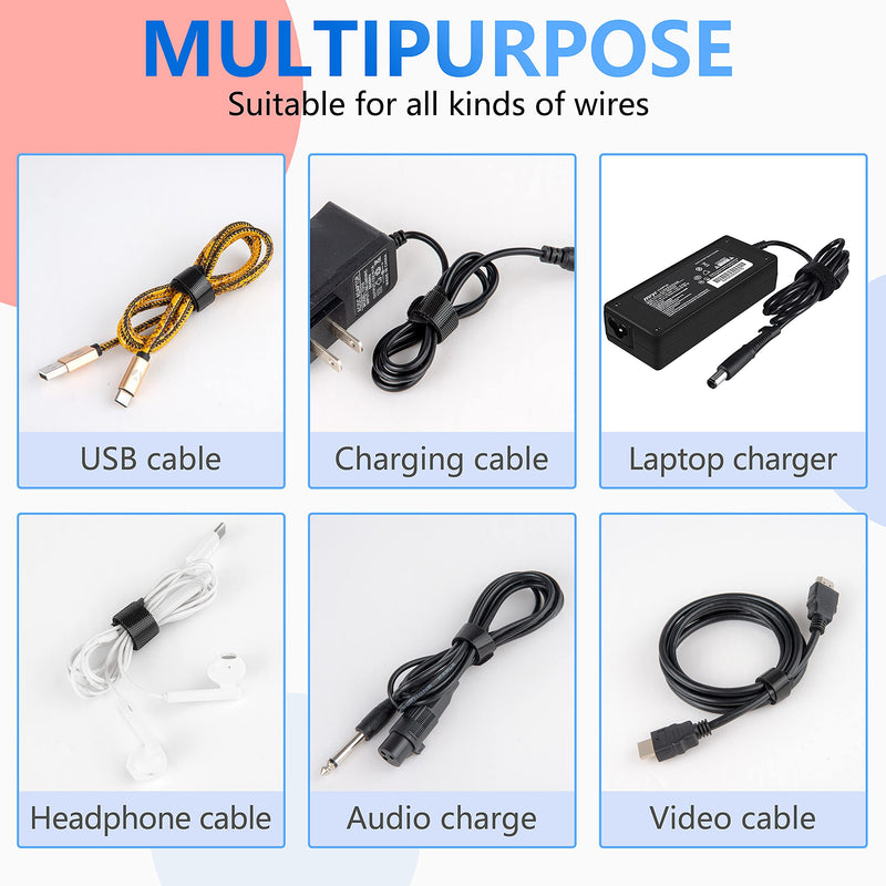 120 PCS Cable Management Ties, 5+6+8inch Multi Size Cord Wraps Black, Tidy Reusable Wire Ties for Cords, PC, TV, Computer & Desk 120x Multisizes