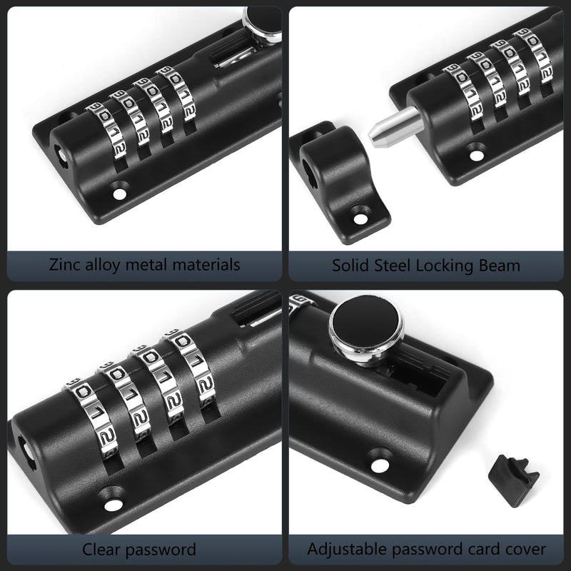 Bolt Lock Gate Locks for Outdoor Fence Zinc Alloy Slide Lock 4 Inch Outdoor Keyless Gate Lock with 12 Screws Includes 6 Anti-Theft Screws Gate Lock with Code for Room Doors Cabinets Pool Doors