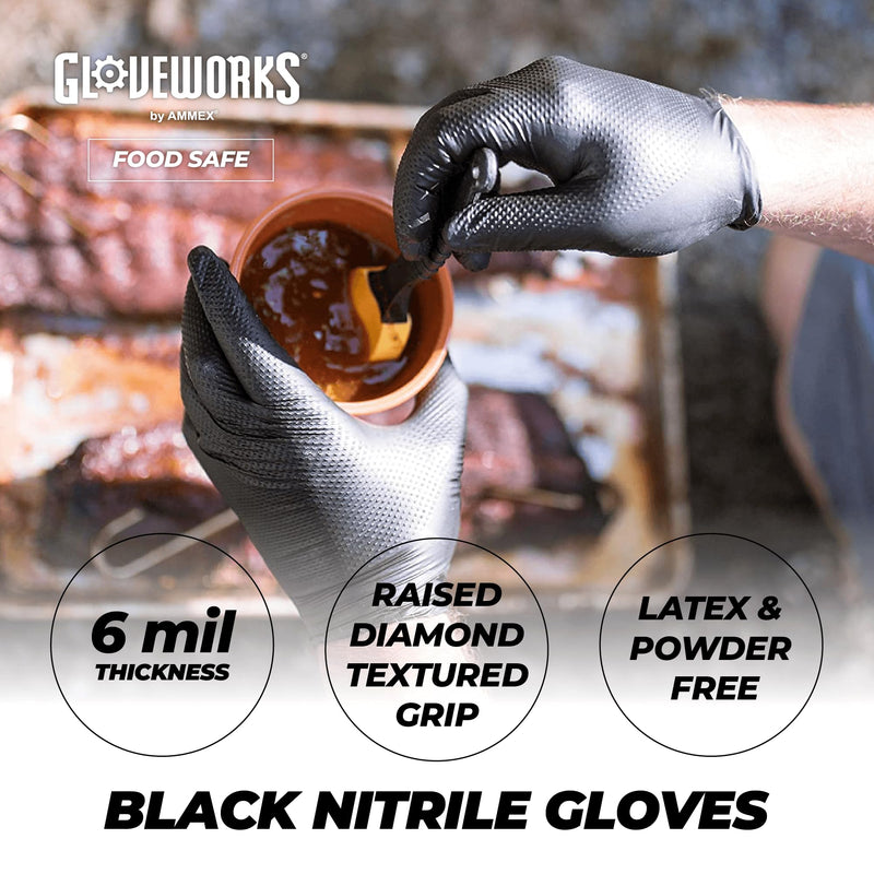 GLOVEWORKS HD Black Nitrile Gloves, 6 mil Nitrile Disposable Gloves, Latex Free Gloves Mechanics Gloves Large (Pack of 100) Box of 100