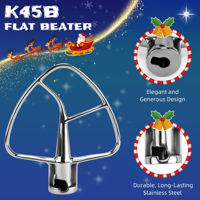 Stainless Steel Flat Beater K45B Kitchen Mixer Aid Paddle for 4.5 Quart Stainless Steel Bowl,Tilt-Head Stand Mixer Beater K45SS by AMI PARTS - Easy to Clean Stainless Steel Flat Beater Fit 4.5 Quart Tilt-Head Stand Mixer