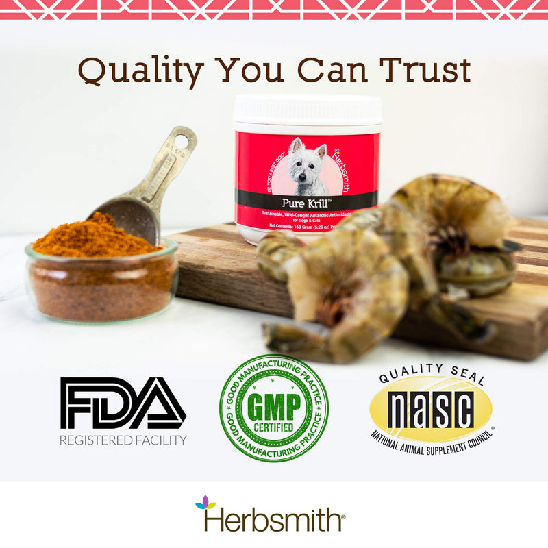 Herbsmith Pure Krill - Wild-Caught Antarctic Krill - Just 1 Ingredient - Astaxanthin for Dogs - Ready-to-Use Omega 3s – Alternative to Krill Oil for Dogs - 75g - PawsPlanet Australia