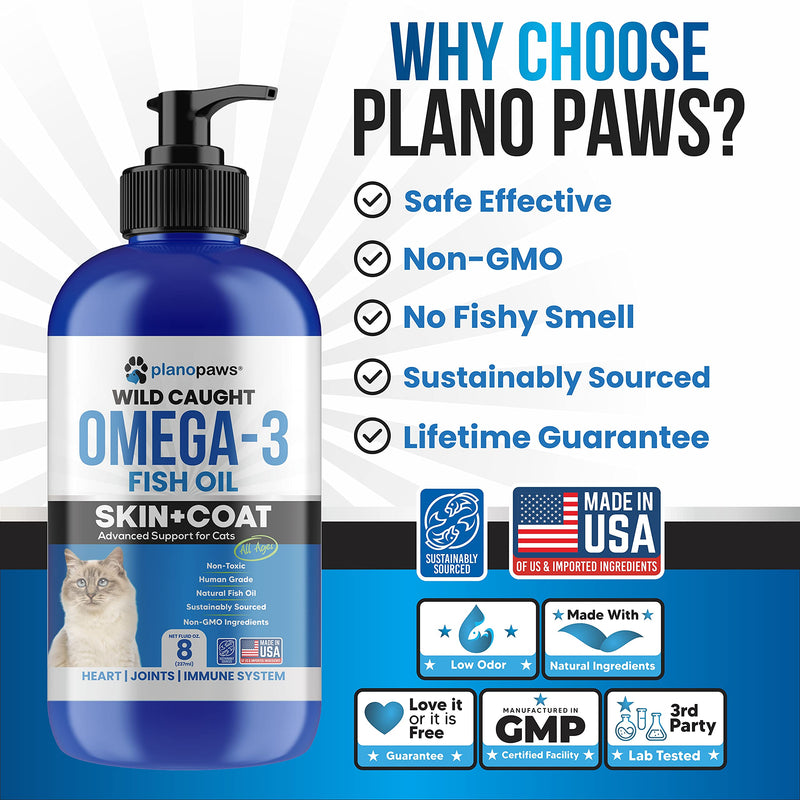 Omega 3 Fish Oil for Cats - Better Than Salmon Oil for Cats - Kitten + Cat Vitamins and Supplements - Cat Health Supplies - Cat Dandruff Treatment - Liquid Fish Oil for Pets - Cat Shedding Products - PawsPlanet Australia