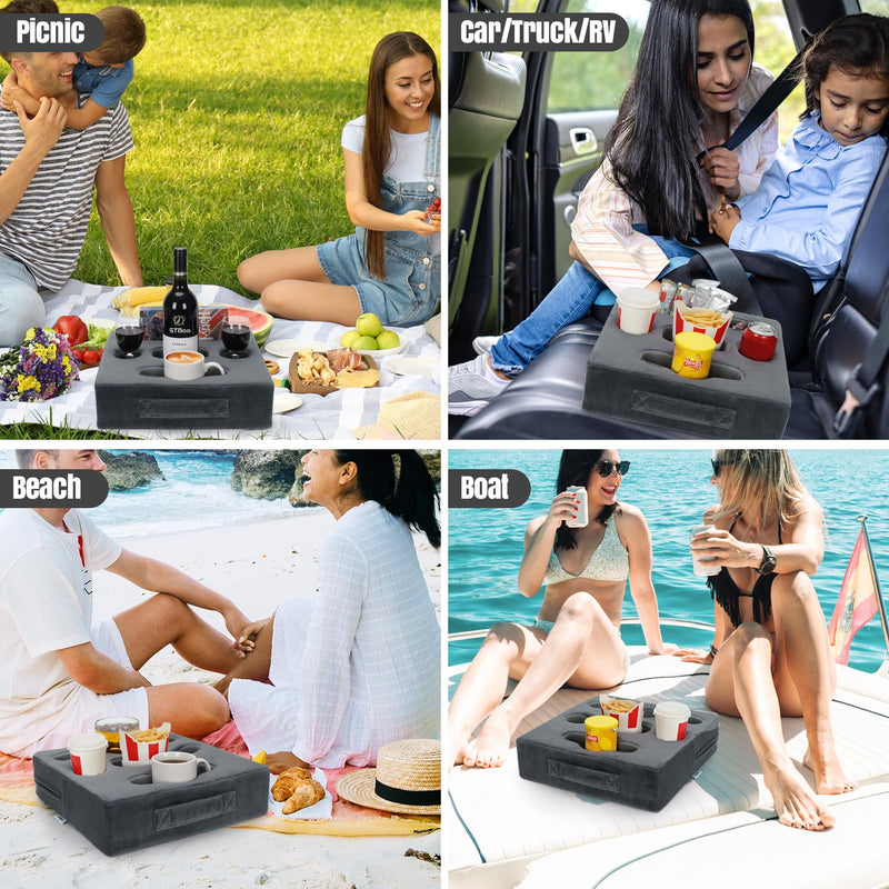STBoo Couch Cup Holder Pillow - Sofa Drink Cup Holder Cozy Buddy | Bed Caddy Organizer Holds Remote, Snacks, Phones, Tablet | Waterproof Anti-Spill Sofa Beverage Tray for Car, Beach, RV, Boat (Grey) Grey-XL XL-13.5x13.5x3.75inch
