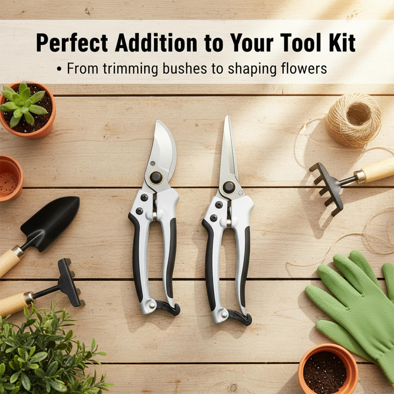 2 Pack Garden Shears, Bonsai Trimming Scissors, Heavy Duty Garden Scissors & Clippers for Wood & Tree Trimming, for Cutting Flowers, Trimming Plants, Picking Fruits (Japanese Style Blades) Japanese Style Blades