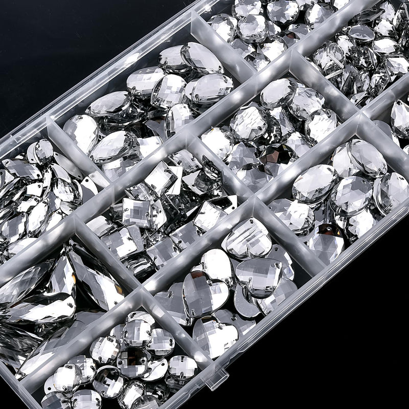 Blinginbox Sew On Rhinestones Flatback Mixed Shape Acrylic Sewing Crystal Rhinestones Gems for Crafts DIY Clothes.（Crystal）