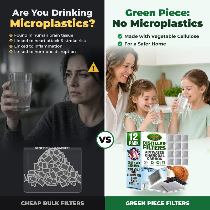 Green Piece® Water Distiller Filters Compatible with Waterwise 3200 & 8800, 8500 | EcoWater EWS-US 500/800 | Kenmore 625-344800/344810 | Coconut Charcoal Post-Filter Bags 4"x3" | 12 Pack | Made in USA