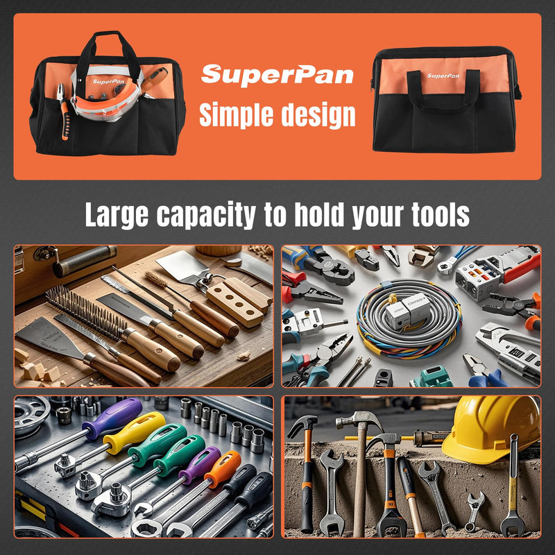 15-Inch Heavy Duty Tool Bag, Portable Empty Tool Box Organizer Storage, Toolbox Organization, Soft Handle Carrying Toolbag with Large Zipper, 40lb (Orange)