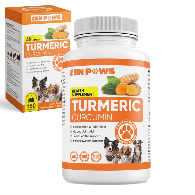 Turmeric for Dogs – 180 Chewable Tablets – Hip and Joint Support with Curcumin & Piperine – Joint Supplement, Anti Inflammatory & Mobility Support, Allergy & Itch Relief - Duck Flavor with Salmon Oil