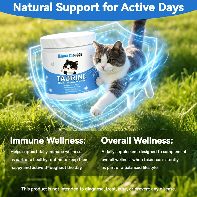 Taurine Powder for Cats, Boost Energy & Vitality, Improves Hair Health, Immune Support, with Dosing Spoon, Easy to Mix in Food, 200g