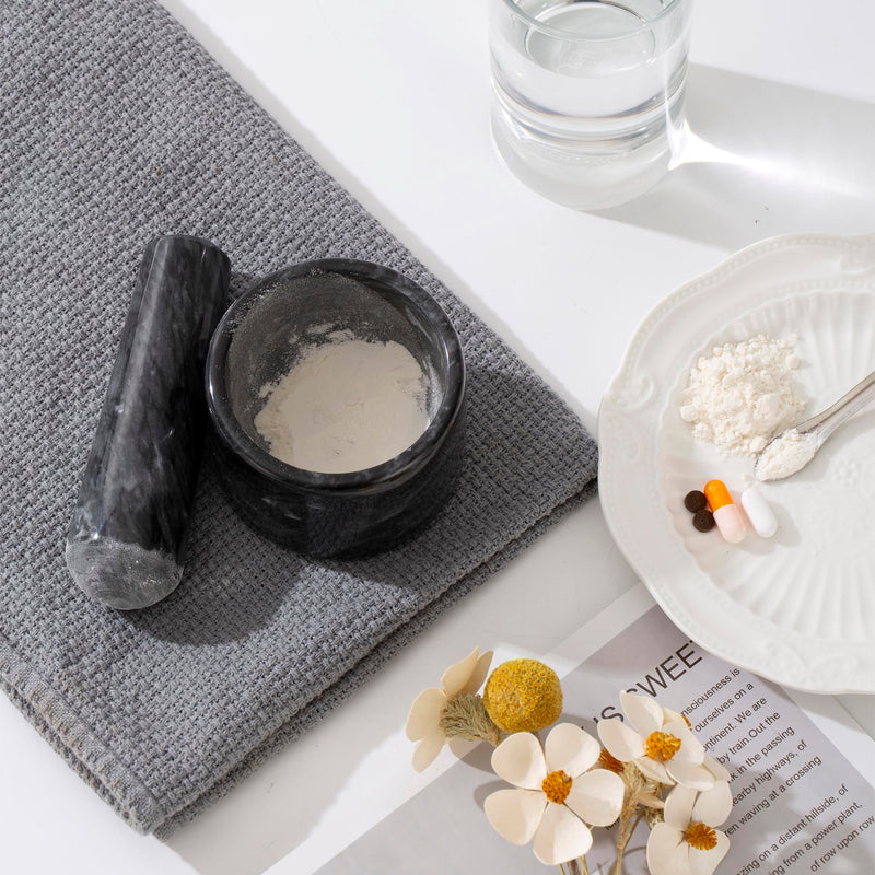 Pill Crusher, 3 inch Pill Crusher Grinder Fine Powder, Large Marble and Pestle Set, Arthritic Hands Pill Grinder