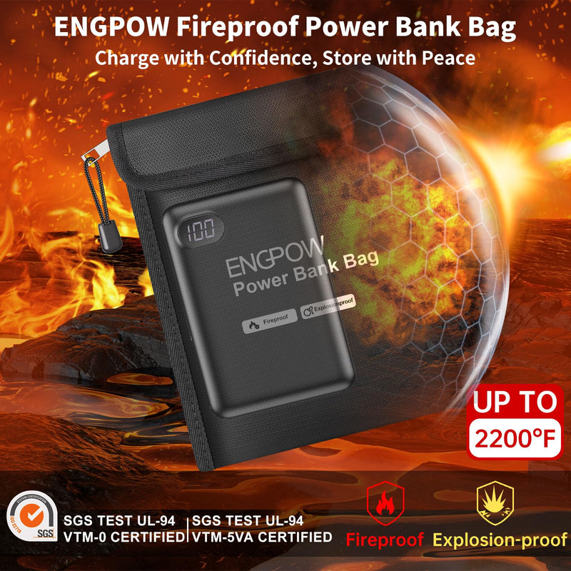 ENGPOW Fireproof Organizer Travel Bag, Heat Insulated＆Explosion-Proof Electronic Carry Case, Portable Home Travel Safe Storage for Power Bank,Phone,Cables,USB Drive and Charging Protection, 9''x7'' 9'' x 7''