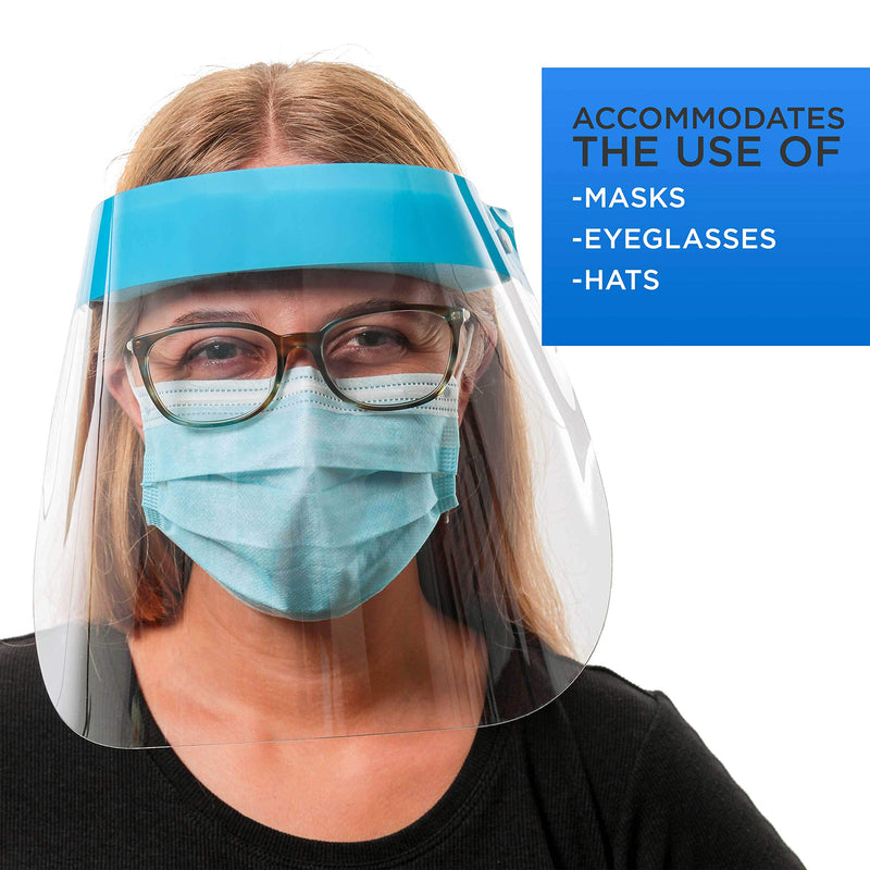 TCP Global Salon World Safety Face Shields Ultra Clear Protective Full Face Shields 10 Blue