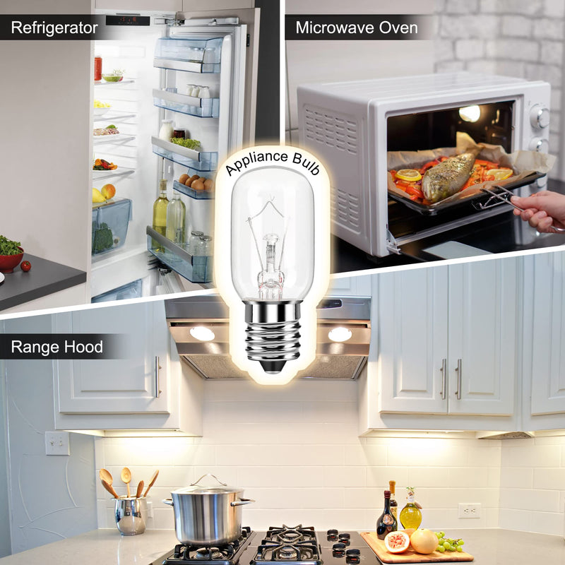 Microwave Light Bulb for Under Range Hood Appliance Refrigerator T8 40 Watt 125V E17 Intermediate Base Warm White Replacement Bulb for 8206232A, 1890433, AP4512653, WB25X10030 Pack of 6