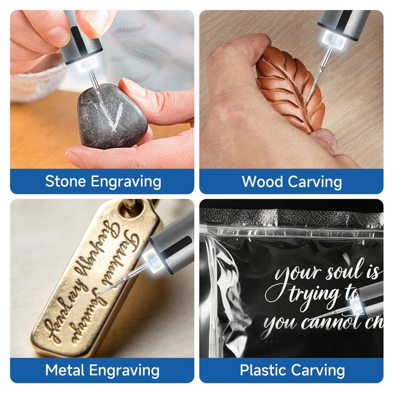Cordless Electric Engraving Pen with 37 Bits, Portable USB-C Rechargeable Engraver Pen with LED Light - 3-Speed Precision DIY Etching Machine for Wood, Metal, Glass, Plastic, Jewelry & Craft