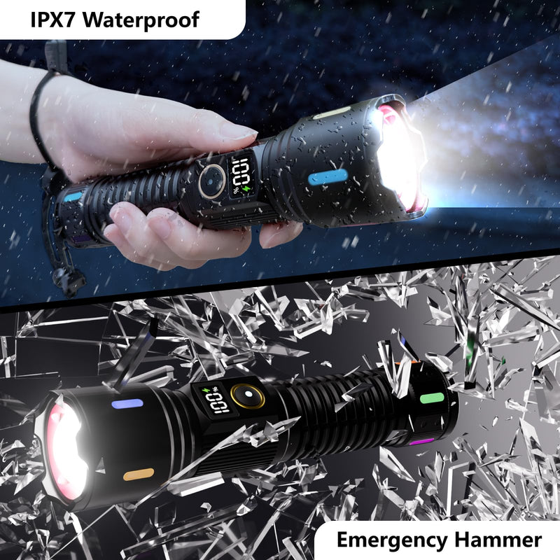 Rechargeable Flashlights High Lumens, 990,00LM LED Super Bright Flash Light, Handheld Tactical Flashlight, Adjustable High Powered Flash Lights, 5-Mode Powerful Linternas for Emergencies Camping