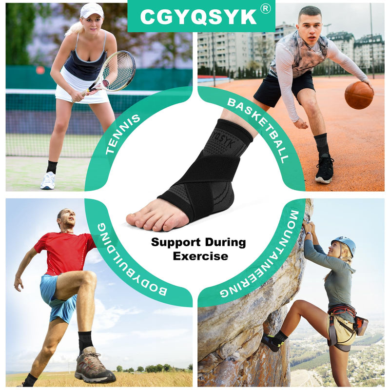 Ankle Brace, Ankle Support for Women & Men, Ankle Compression Sleeve Ankle Wrap w/Ankle Strap for Relief Sprained Ankle, Fasciitis, Achilles Tendon, Injured Foot, Recovery, Sport, Running (Large, Black, 1) Large