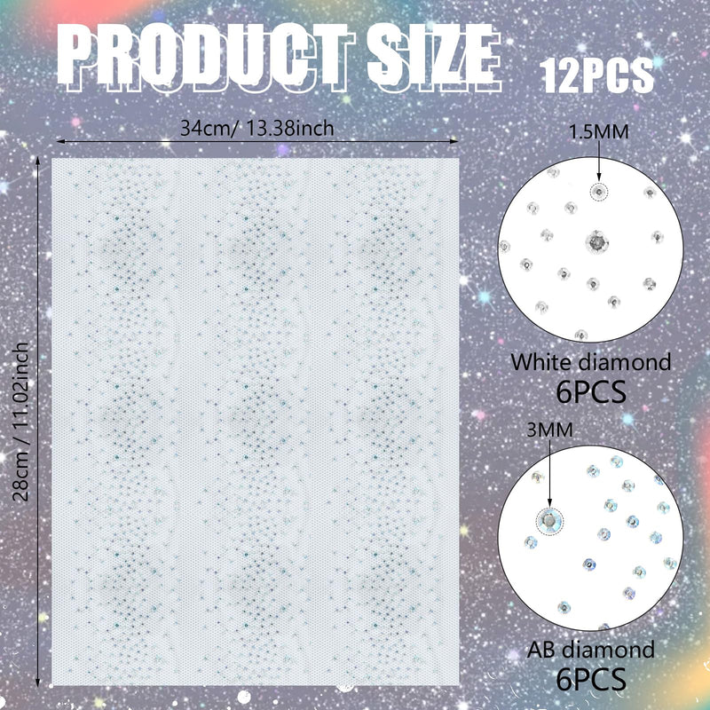 Glenmal 12 Pcs Sheet Iron-on Rhinestone Sheets Crystal Transfers Glitter Hotfix Rhinestone Decals Hot Melt Patches in 2 Styles for Clothing Craft DIY Decor (Modern Style) Modern Style