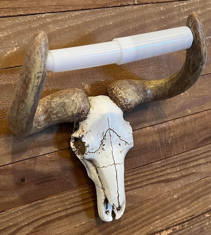 Bull/Cow Skull Wall Mount Toilet Paper Holder – Rustic Western Bathroom Décor