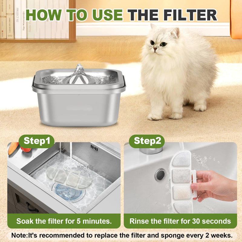 16 Pack Cat Water Fountain Filters Compatible with Pawtners WF008A, 4L/135oz Fountain, Long-Lasting Supply with 4-Layer Filtration, Activated Carbon, Ion Exchange Resin, Maifan Stone & Nonwoven Fabric 16 Filters + 16 Sponges | Value Pack