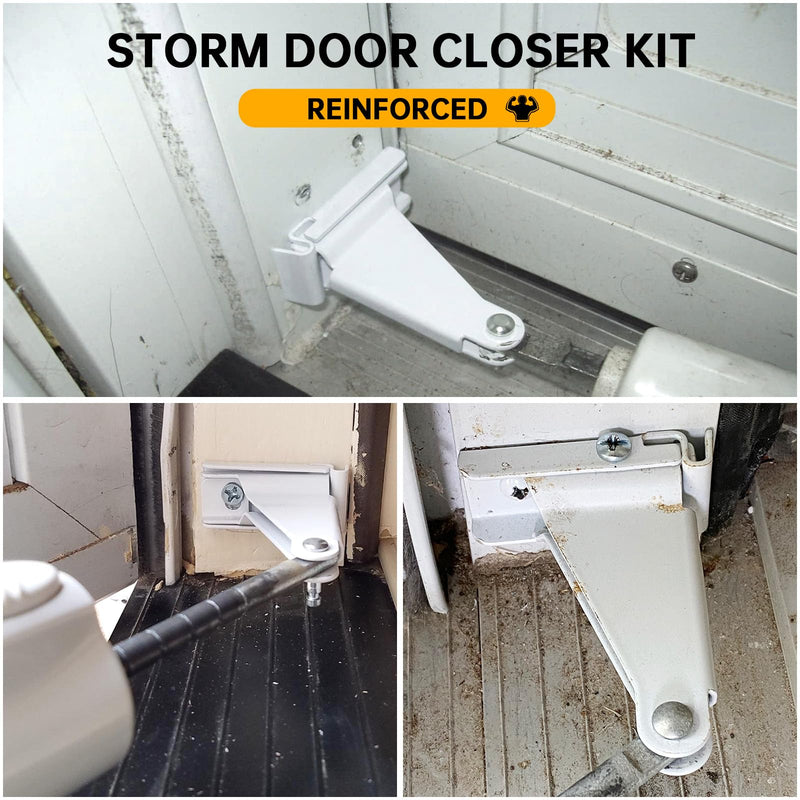 Reinforced Storm Door Closer Bracket Kit Compatible with Andersen, Emco, Larson,Pella,40201 Door Repair Kit, Screen Door Closer Replacement Part for Storm Door, White