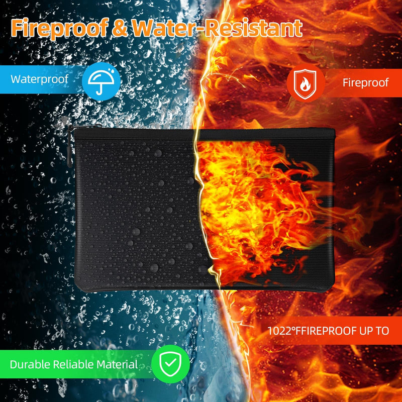 2000°F Fireproof Money Bag 2pcs, Fireproof Document Bags, 13.4 x 9.8 and 10.6 x 6.7 Inch Important Document Storage Organizer for Valuables, Safe for A4 A5 Files, Cash, Passport Tablet.