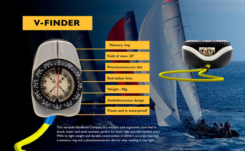 Handbearing Compass - V-Finder - Ergonomic and Ambidextrous Design - 40mm Dial. Shockproof, Waterproof and Sandproof. Precise and Precious Companion When Trekking or Hiking. - Made in Europe