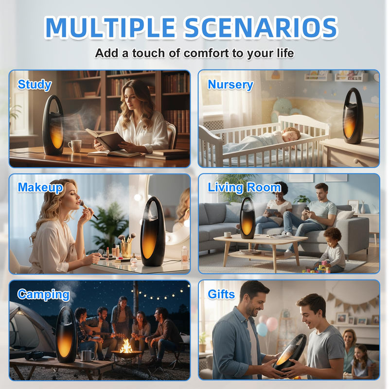 Bladeless Desk Fan with Mist, 13-Inch Rechargeable Table Fan, 9 Speeds, 60° Oscillation, 1-9H Timer, Night Light, Quiet Portable Fan for Bedroom, Office & Dorm, Dark Gray