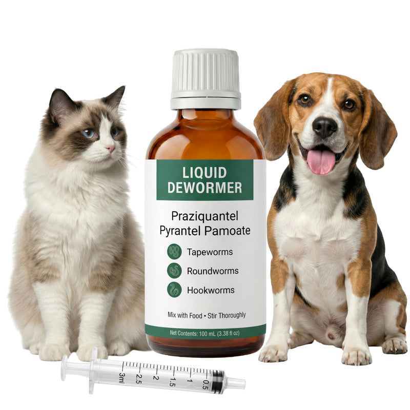 Praziquantel & Pyrantel Pamoate Liquid Dewormer for Cats & Dogs -Targets Tapeworms, Roundworms & Hookworms – 3.38 fl oz with Syringe
