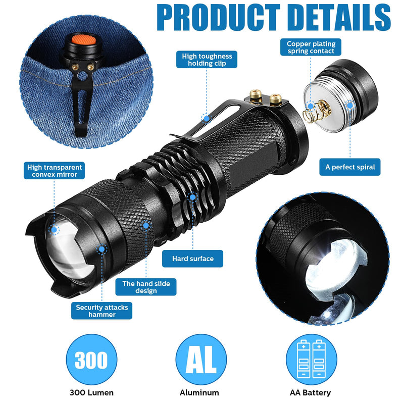 Fumete 20 Pieces LED Flashlight Mini 3 Mode Tactical Torch Small Water Resistant Pocket Flash Light Adjustable Focus Light Pen for Men, Father, Indoor Outdoor Hiking(Black) Black