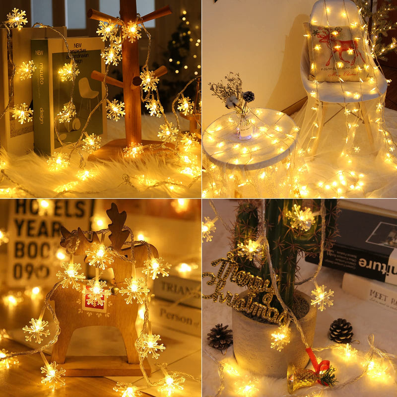 Brightown Solar Christmas Snowflake String Lights 2-Pack 100 LED 78FT Outdoor Waterproof Fairy Lights with 8 Lighting Modes for Wedding, Party, Tree, Room, Garden, Patio, Yard, Home(Warm White) Warm White 100 LED 2PACK