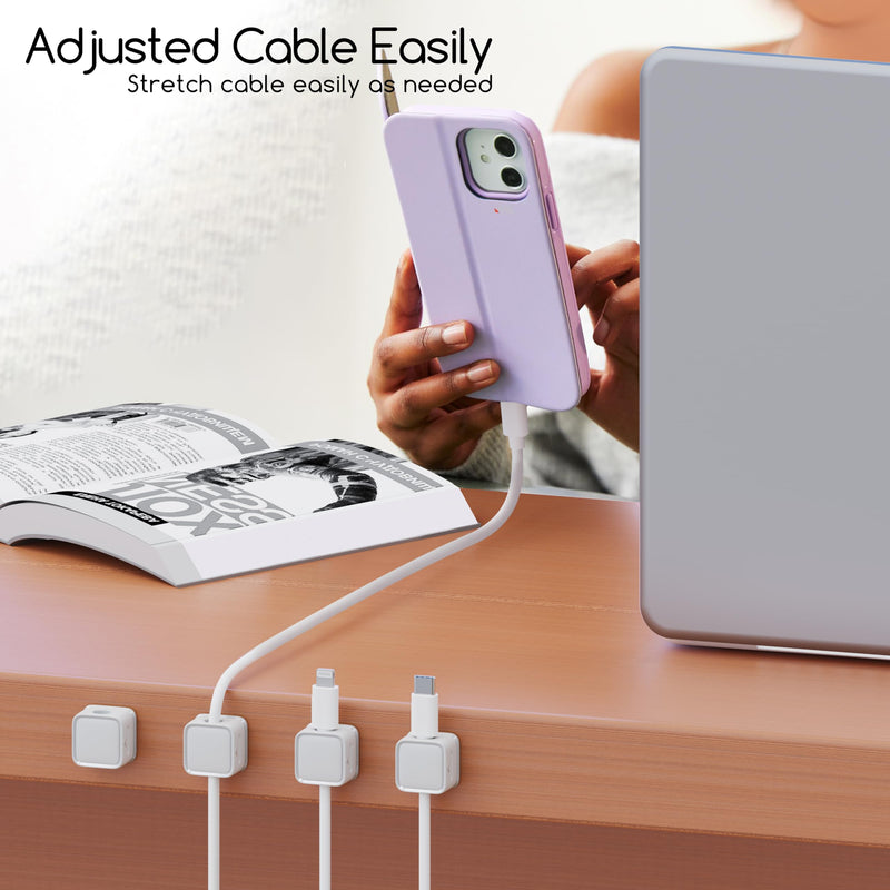 Cord Organizer Holder, 8 Pack Magnetic Desk Cable Clips Management, Hide Phone Charging Cable Keeper, Strong Adhesive Wire Charger Holder for Nightstand, Kitchen Appliances, Office Supplies White