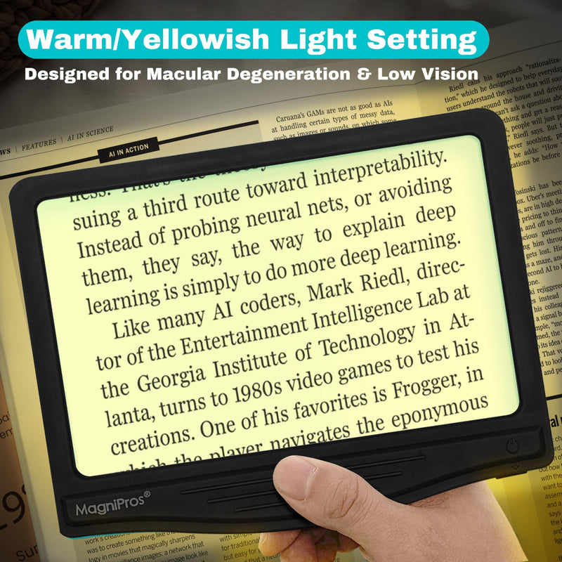 MAGNIPROS 5X Large LED Page Magnifier for Reading Magnifying Glass Reader with 3 Color Lighting Modes & Anti-Glare Lens to Reduce Eye Strain-Perfect for Fine Print, Aging Eyes, Low Vision and Seniors Black