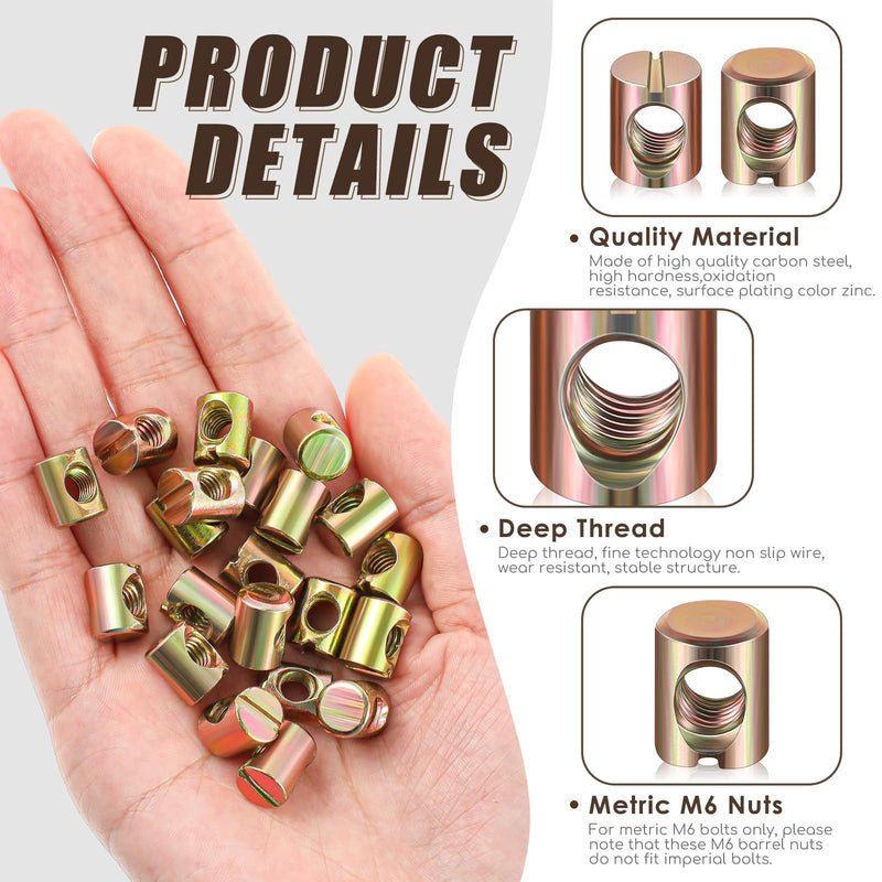 Blulu 50 Pcs Metric M6 Barrel Nuts Cross Dowels Slotted Nuts Bunk Bed Replacement Hardware Headboard Hardware Kit for Baby Bed Crib Chairs Furniture M6 x 10 mm x 13 mm