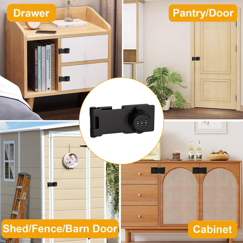 Bifold Door Lock 3-Digit Password Keyless Cabinet Door Locks with Combination Sliding Closet Lock Pantry Door Lock, Closet Door Lock for Double Barn Shed Door Yardlock for Garage Garden 1PCS Black 1Pack