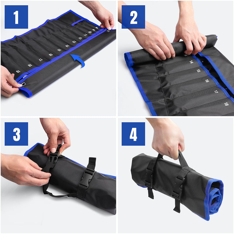 YOOFAN Wrench Roll Up Pouch – Wrench Organizer Bag with Handle, Wrench Holder for Hanging (19+1 Metric) 19+1 Metric