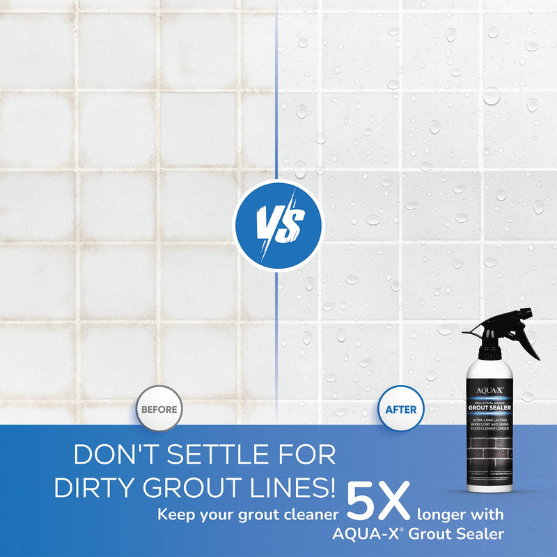 AQUA-X 16 Oz. Grout Sealer, Clear Grout and Tile Sealer, Natural Finish, Professional Grade, Indoor & Outdoor, Fast Dry and Long Lasting Protection 16 Ounce (Pack of 1)