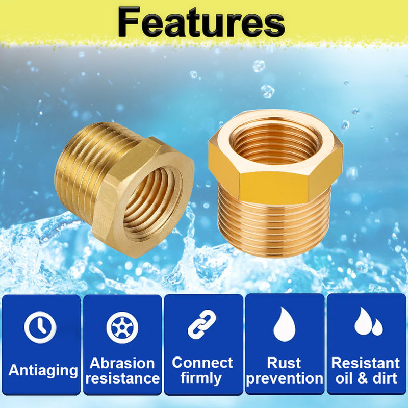 ZOUNI 2pcs Brass Reducer Hex Bushing, 3/4" NPT Male to 1/4" NPT Female Heavy Duty Brass Threaded Pipe Fitting Reducer Adapter (3/4"MNPT - 1/4"FNPT) 3/4"MNPT - 1/4"FNPT