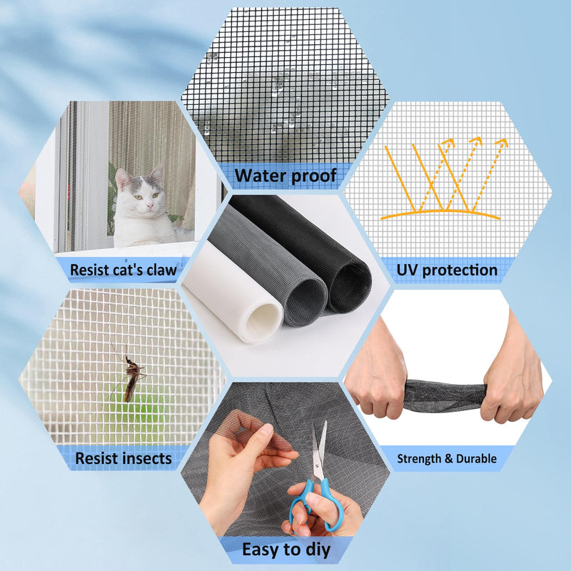 48"x102" Window Screen Mesh, Fiberglass Window Screen, Screen Door Mesh, Windows Screens and Screen Door Replacement, Patio Screen Mesh- Black 48"x102"