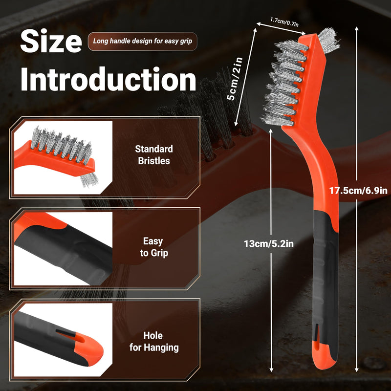 24 Pieces Stainless Steel Wire Brush Set, Stainless Steel Bristles | for Cleaning Welding Slag and Rust,Scratch Brush with Mini Head & Hanging Hole for everyday cleaning 24