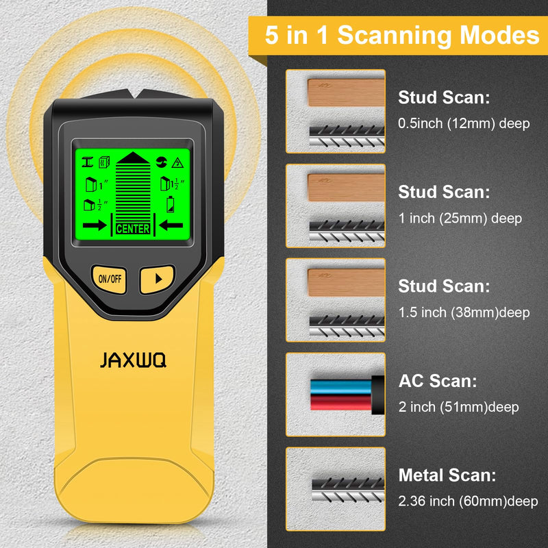 Stud Finder Wall Scanner - 5 in 1 Stud Finder Tool w/Smart Chip and HD LCD Display, Stud Detector Beam Finders for the Center and Edge of Wood AC Wire Metal Studs Joist Pipe (Buttercup) Buttercup