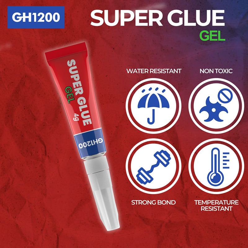 4Gx 5 Value Pack Super Glue Gel All Purpose with Anti Clog Cap. Ca Glue - Strong Adhesive Superglue, Cyanoacrylate Glue for DIY Crafts and Many More 4g x 5 Gel