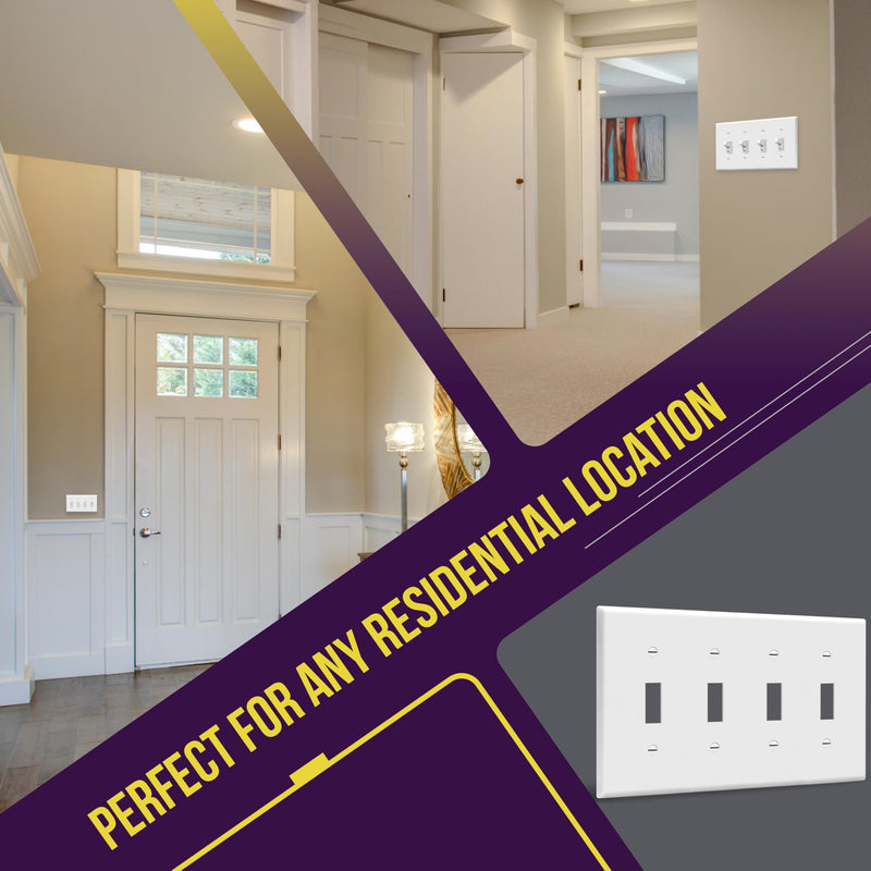 ENERLITES Quad Light Switch Wall Plate, Standard Size 4-Gang 4.50" x 8.19", Unbreakable Polycarbonate Thermoplastic, 8814-W, White Screw