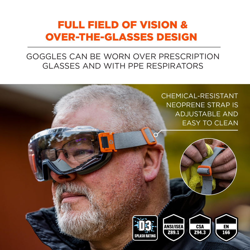 Ergodyne Skullerz MODI Protective OTG Safety Goggle, Indirect Venting, Anti Fog, Scratch Resistant