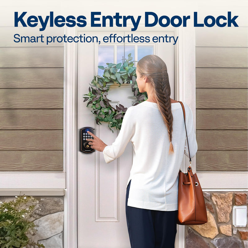 VIVOHOME Keyless Entry Door Lock with Fingerprint, Electronic Keypad Deadbolt for Front Door, Auto Lock, 2 Keys, Easy Installation Basic