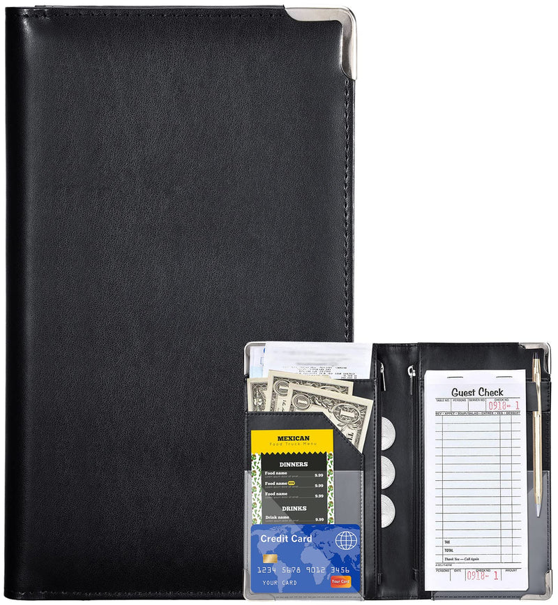 Server Books for Waitress - 5x9 Waiter Book Server Wallet with Zipper Pocket, Cute Waitress Book&Waitstaff Organizer with Money Pocket Fit Server Apron Black