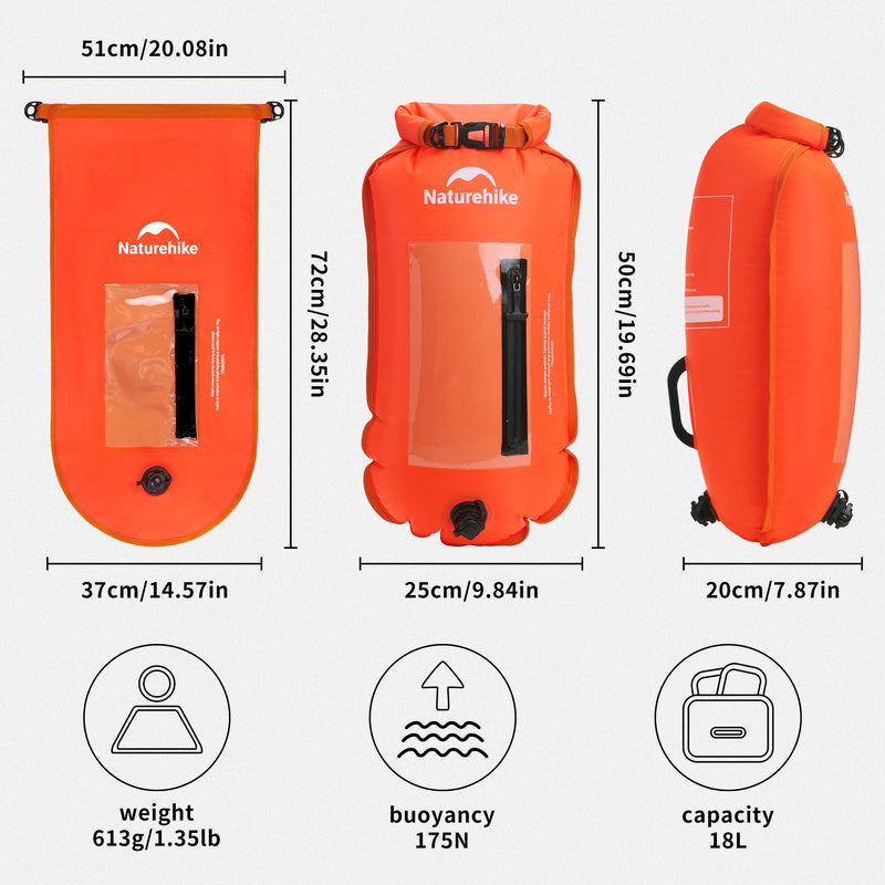 Naturehike 18L Waterproof Dry bags-Roll Top Waterproof Swimming Buoy with Waterproof Phone Compartment, Outdoor Bags Keep Gear Dry for Hiking, Kayaking, Camping, Swimming, Boating（Orange） Orange