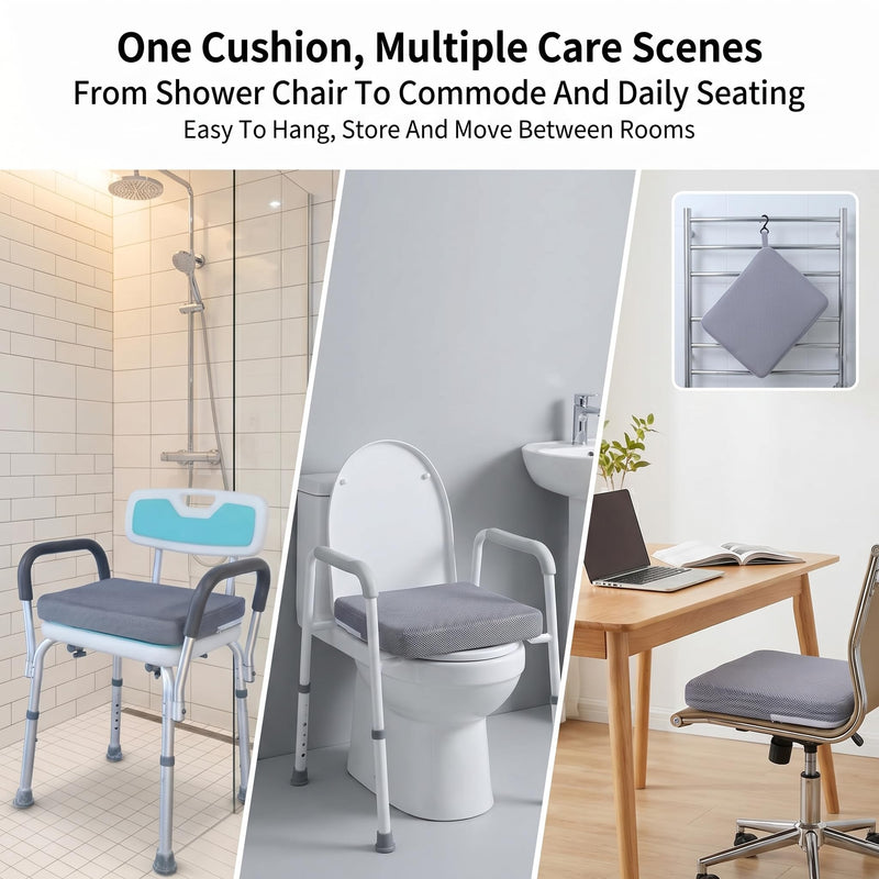 Upgraded Shower Seat Cushion for Elderly, Non-Slip Waterproof Shower Chair Cushion with 4D Mesh Quick Dry, Bath Cushion for Tub & Shower Bench Seat, Soft Pad for Shower Transfer Bench, Gray,16"x13"