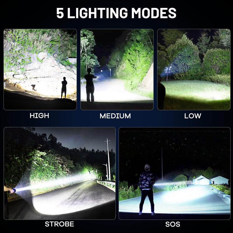 2 Pack Rechargeable LED Flashlights High Lumens, 99,000LM Super Bright Adjustable Flashlight with USB Cable & 5 Modes, Waterproof Handheld Flashlight Powerful Flash Light for Home Camping
