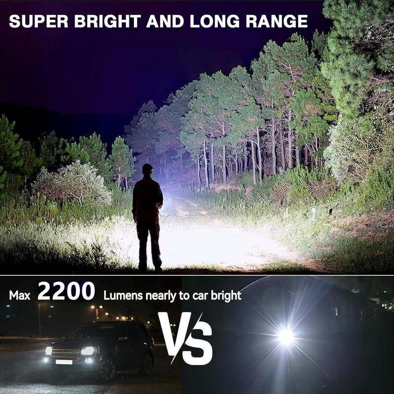 Rechargeable Flashlights 2200 High lumens, Super Bright LED Tactical Flashlight, Zoomable, IPX6 Waterproof, 6 Modes, Powerful Handheld Flash Light for Emergencies, Camping, Hiking Black